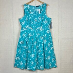 Lane Bryant Square-Neck Pleated Midi Dress Teal Floral NWT